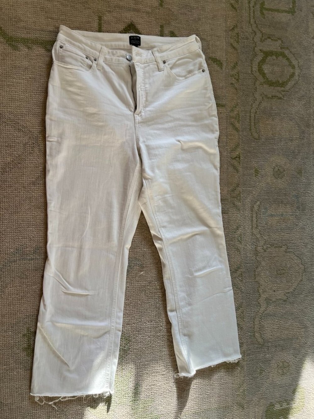 J.Crew Curvy Mid Rise Flare Crop Jeans 31 Tall White Raw Hem Stretch